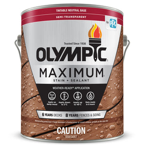 OLYMPIC MAXIMUM STAIN + SEALANT IN ONE SEMI-TRANSPARENT BASE 3.78L