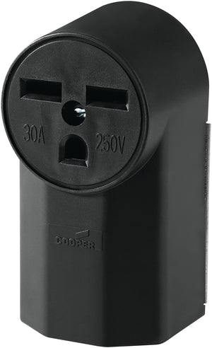 Eaton Cooper Wiring Power Receptacle Female Dryer Plug 2 -Pole 250 V, 30 A, NEMA 6-30R, Black WD1232