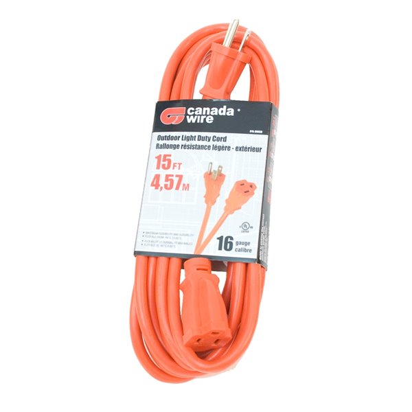 Outdoor Light Duty Extension Cord 15FT Orange 16/3