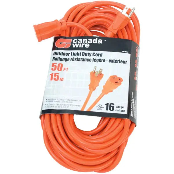 Outdoor Light Duty Extension Cord 50FT Orange 16/3