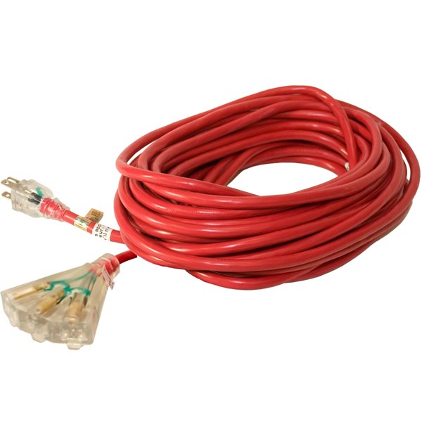 Outdoor Medium Duty Lighted Extension Cord 50FT Red 14/3