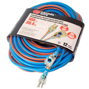 100' Heavy Duty Lighted Extension Cord Blue/Orange 12/3