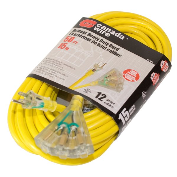Outdoor Heavy Duty Lighted Extension Cord 50FT Yellow 12/3