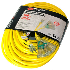 100' Outdoor Heavy Duty Lighted Extension Cord Yellow 12/3