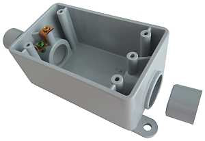 PVC 1 Gang Conduit Device Box w/ 2 Converting Hub, Grey