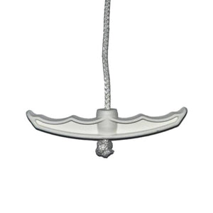 A white ceiling fan pull chain with a curved plastic handle and a knotted rope hanging from the bottom, ideal for complementing functional home upgrades such as the Louisville Ladder Corp Aluminum Attic Ladder-375LB Load Capacity or other practical fixtures.