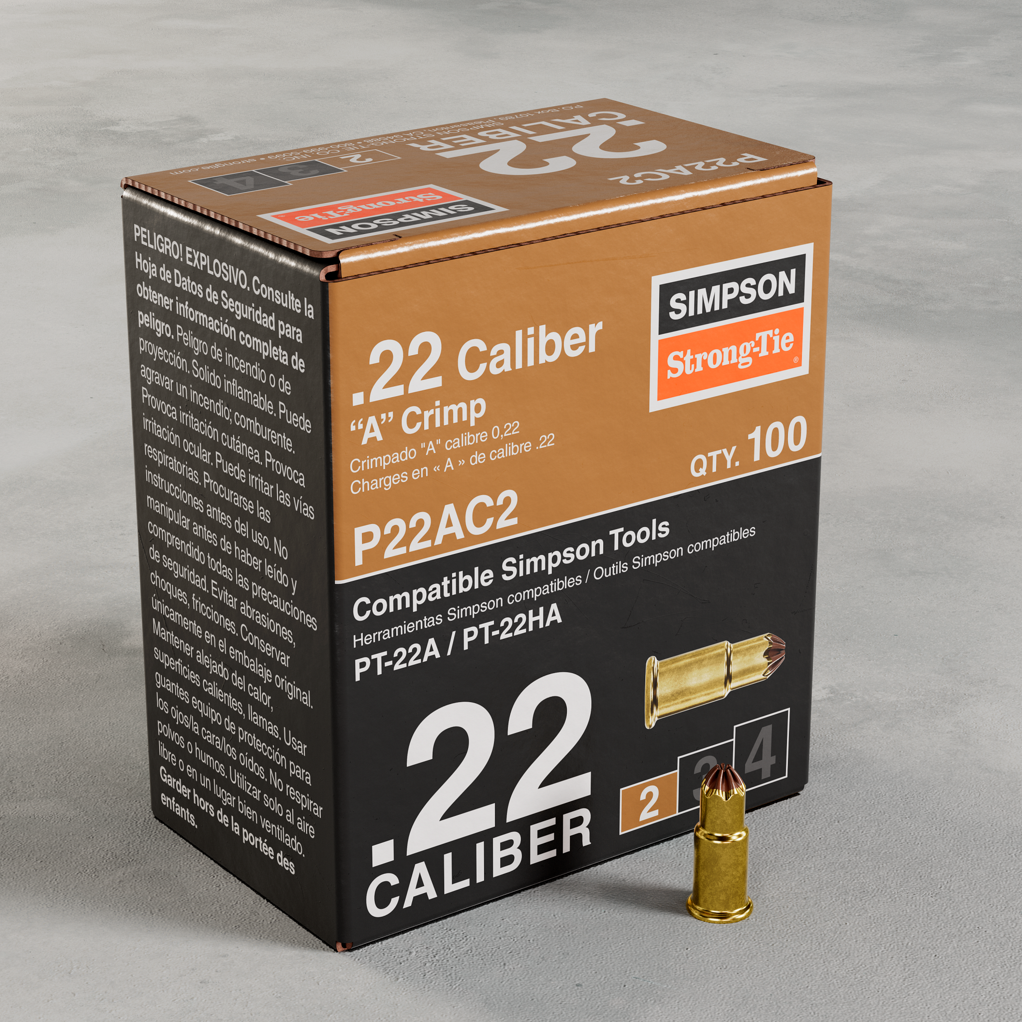 0.22 Caliber P22A Single Shot Crimp Load, LVL 2, Brown (100/BX)