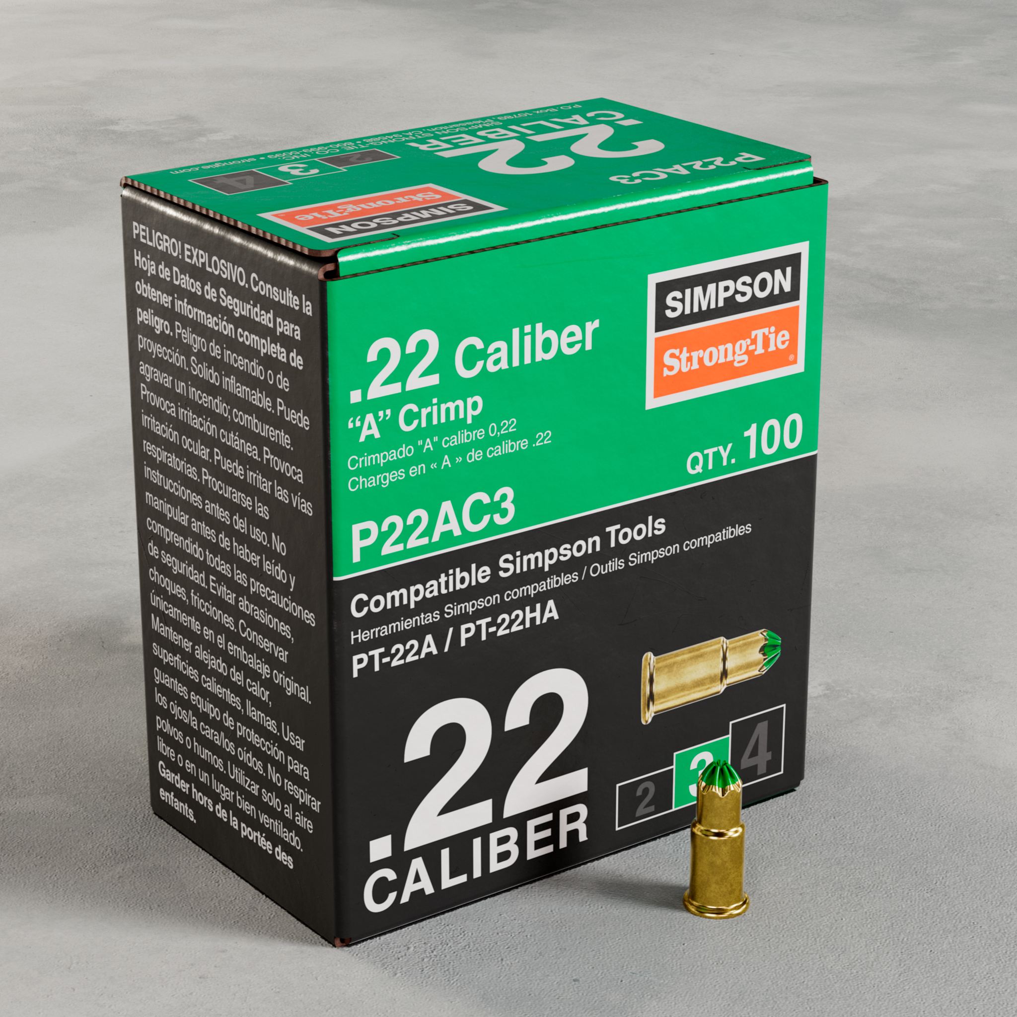 0.22 Caliber P22AC Single Shot Crimp Load, LVL 3, Green (100/BX)