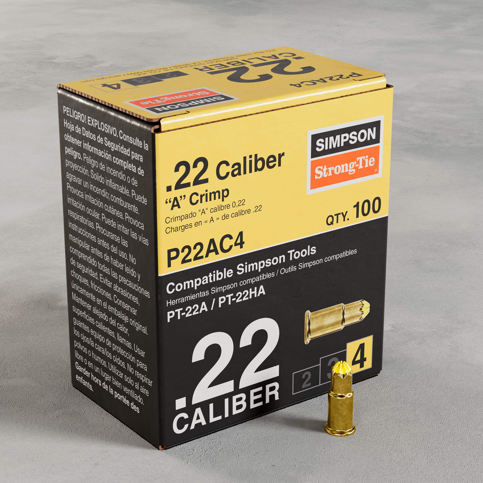 0.22 Caliber P22AC Single Shot Crimp Load, LVL 4, Yellow (100/BX)