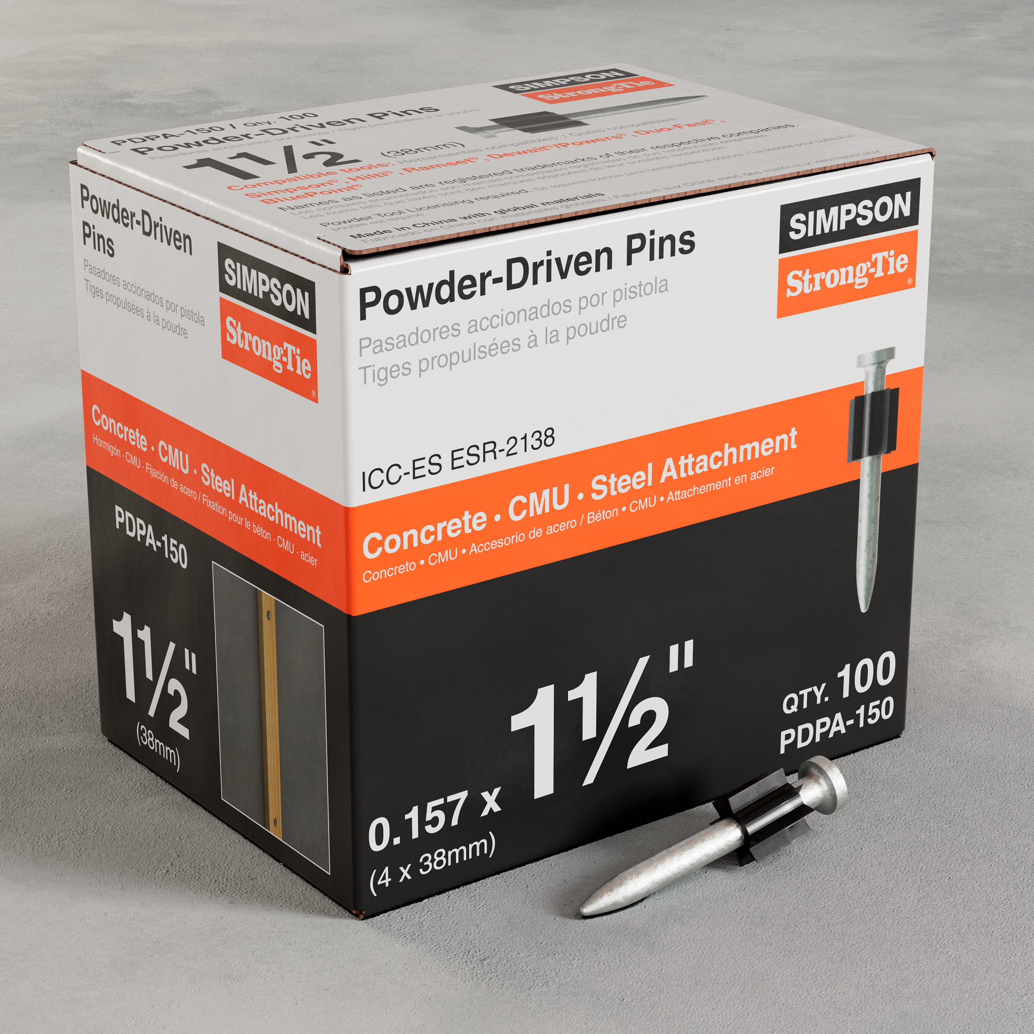 .157"x1-1/2" PDPA Powder-Actuated Pin (100/BX)