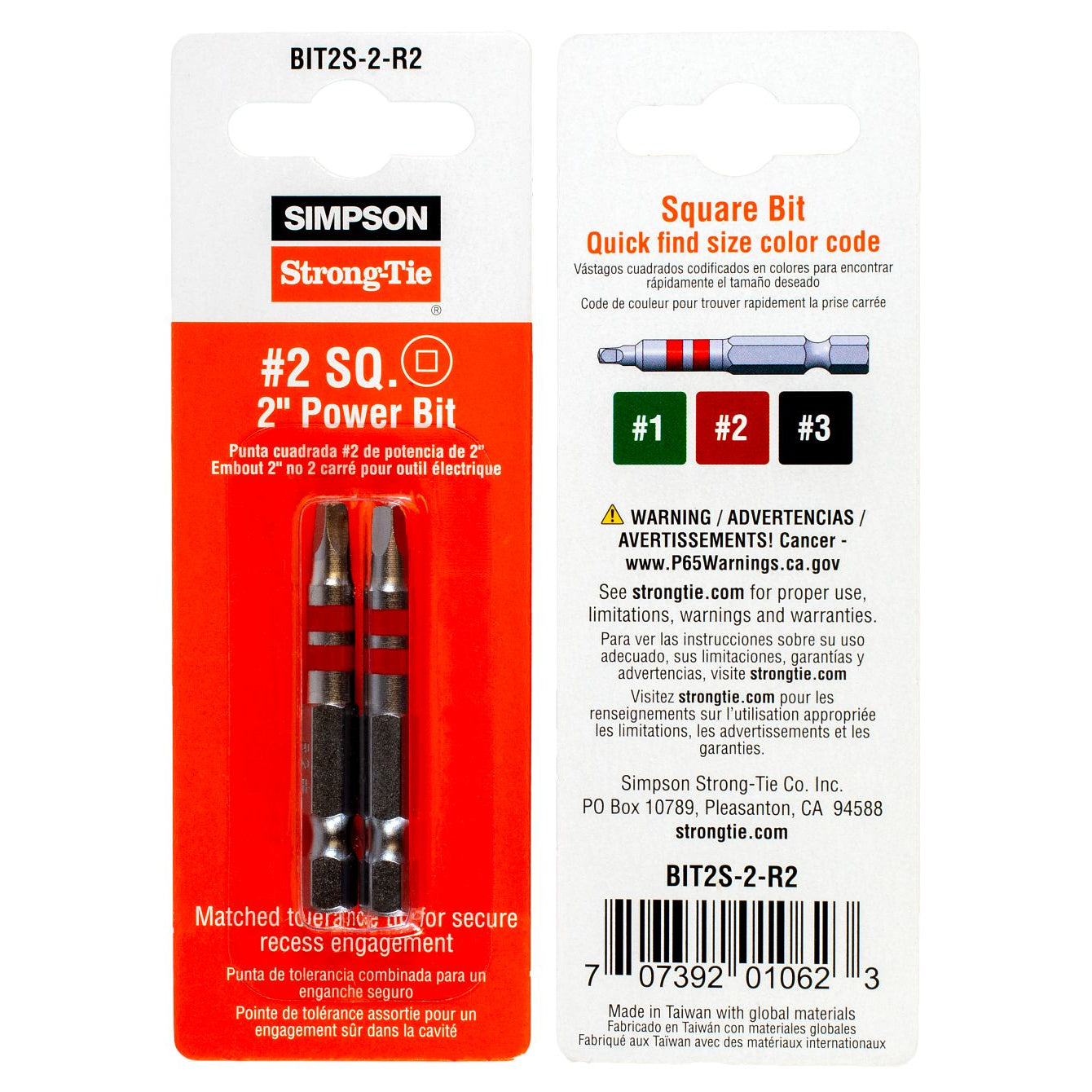 Two #2 Square 2″ Power Bit (2 Pack) industrial-grade bits in retail packaging.