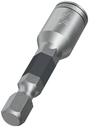 A close-up of the 1/4″ Hex Power Bit by Simpson Strong-Tie®, featuring a textured surface for connecting Simpson Strong-Tie driver bits or other hex driver bits to drills or screwdrivers.