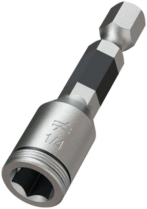 The Simpson Strong-Tie® 1/4″ Hex Power Bit features a metallic hex shank, ideal for use with drills or screwdrivers to fasten bolts or screws.