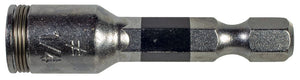A close-up of the Simpson Strong-Tie® 1/4″ Hex Power Bit, featuring a metal hexagonal shaft and socket end—ideal for drills or screwdrivers among industrial-grade power bits.