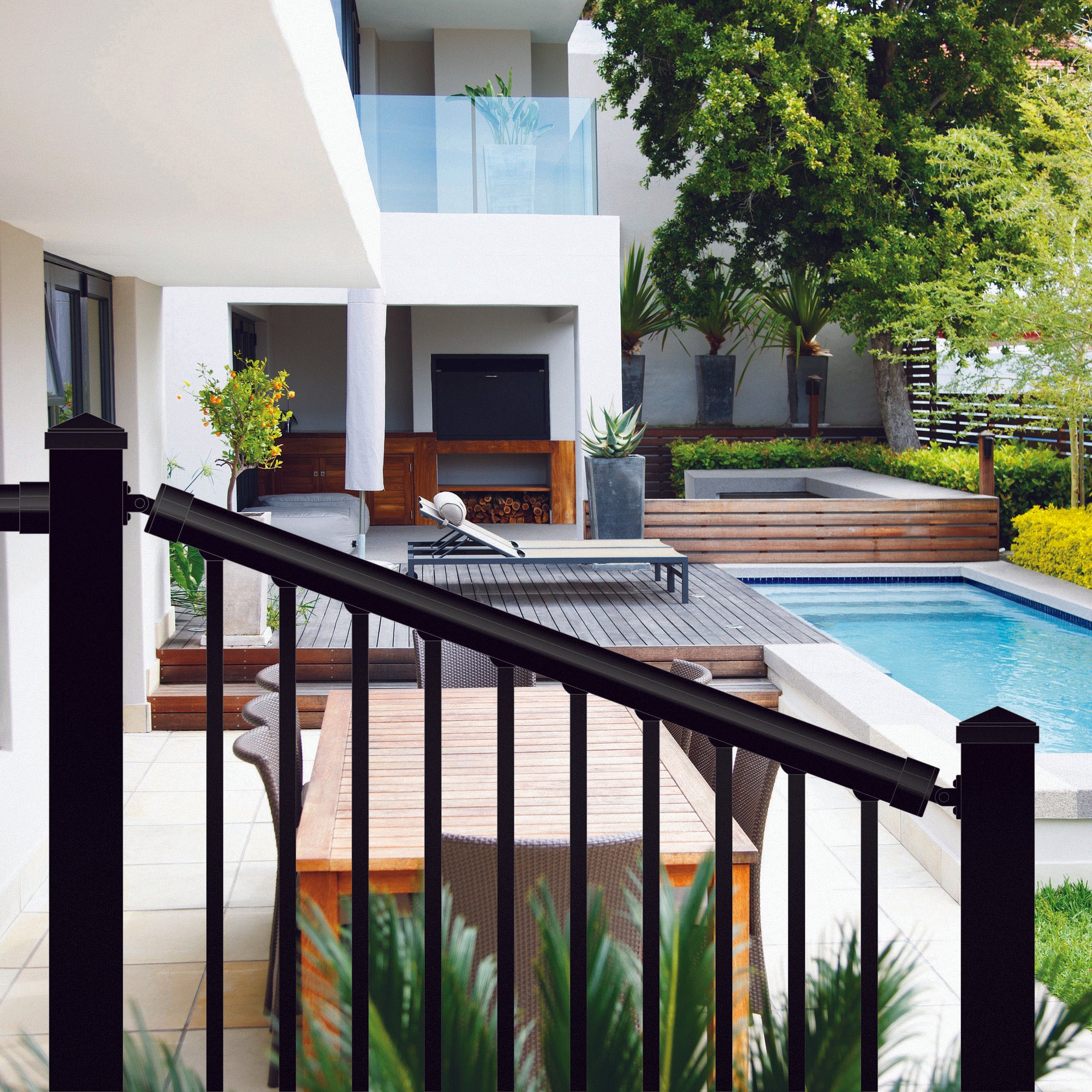 6′ Long x 42″ High Black Aluminum Deck Railing Kit