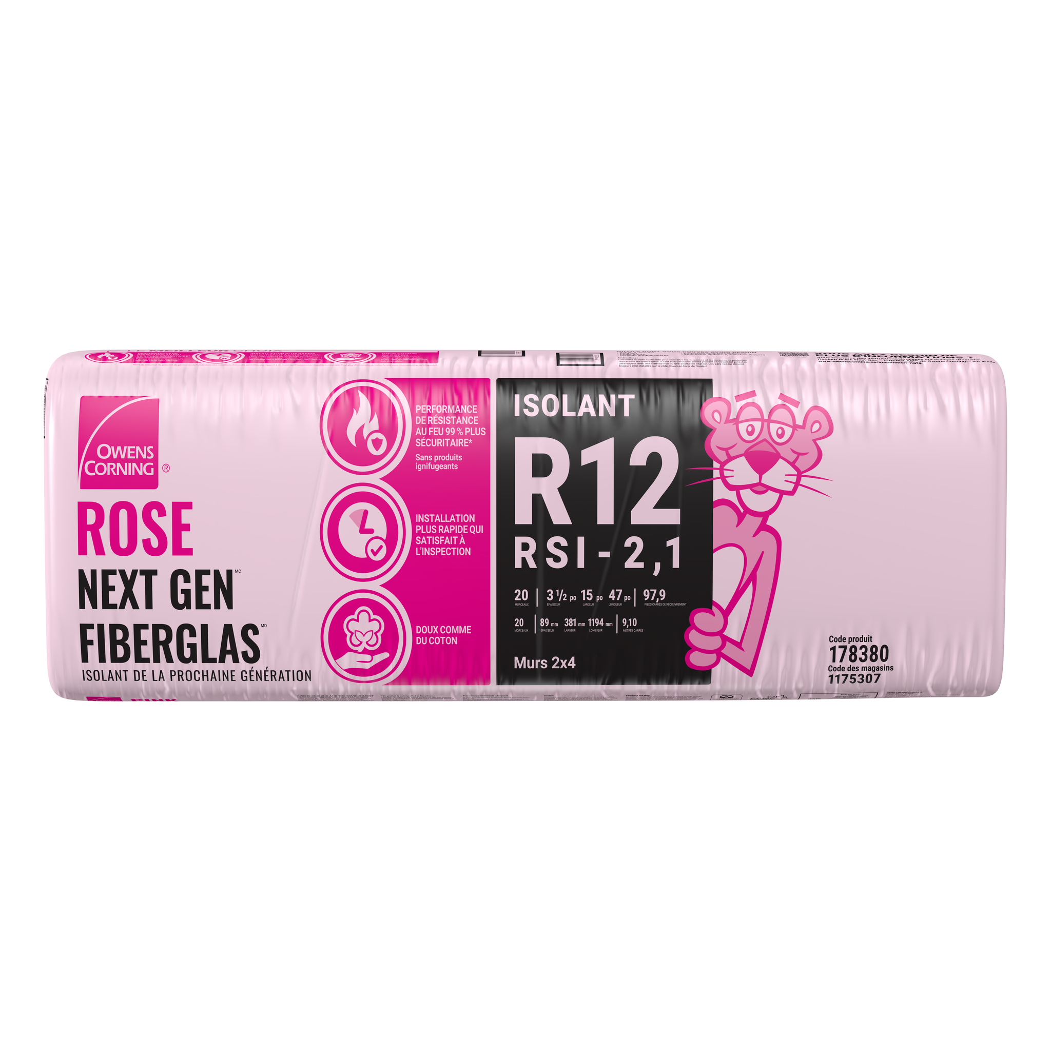 R-12 PINK NEXT GEN FIBERGLAS Insulation 15-inch x 47-inch x 3.5-inch (97.9 sq.ft.)