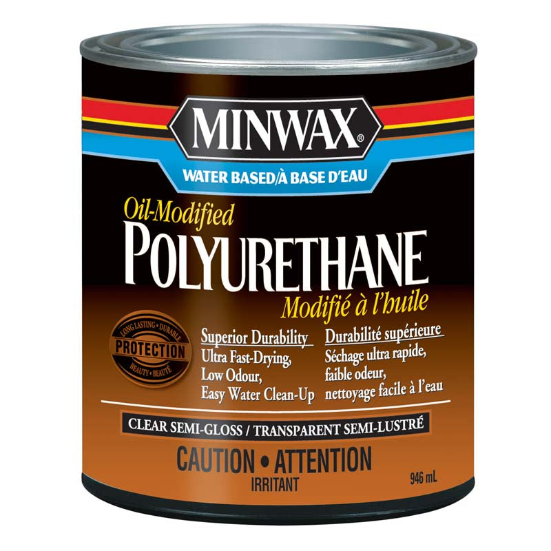 Minwax® Water Based Oil-Modified Polyurethane, Semi-Gloss, Clear, 946 mL