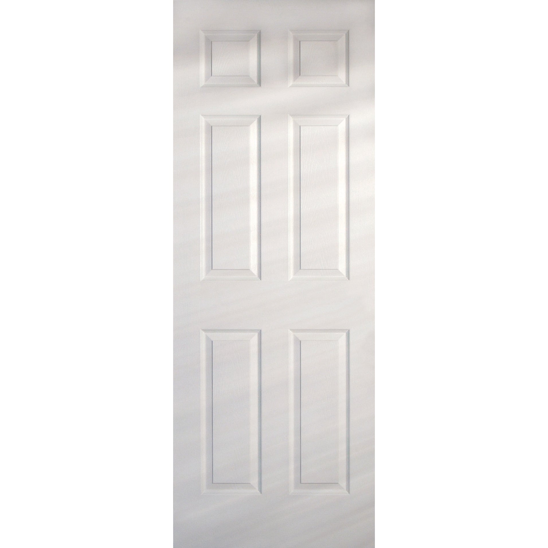The Jeld-Wen 24"X96"X1-3/8" Colonist 6-Panel Textured Slab features six rectangular panels, a durable solid core for privacy and strength, and a painted surface that highlights its classic raised design.