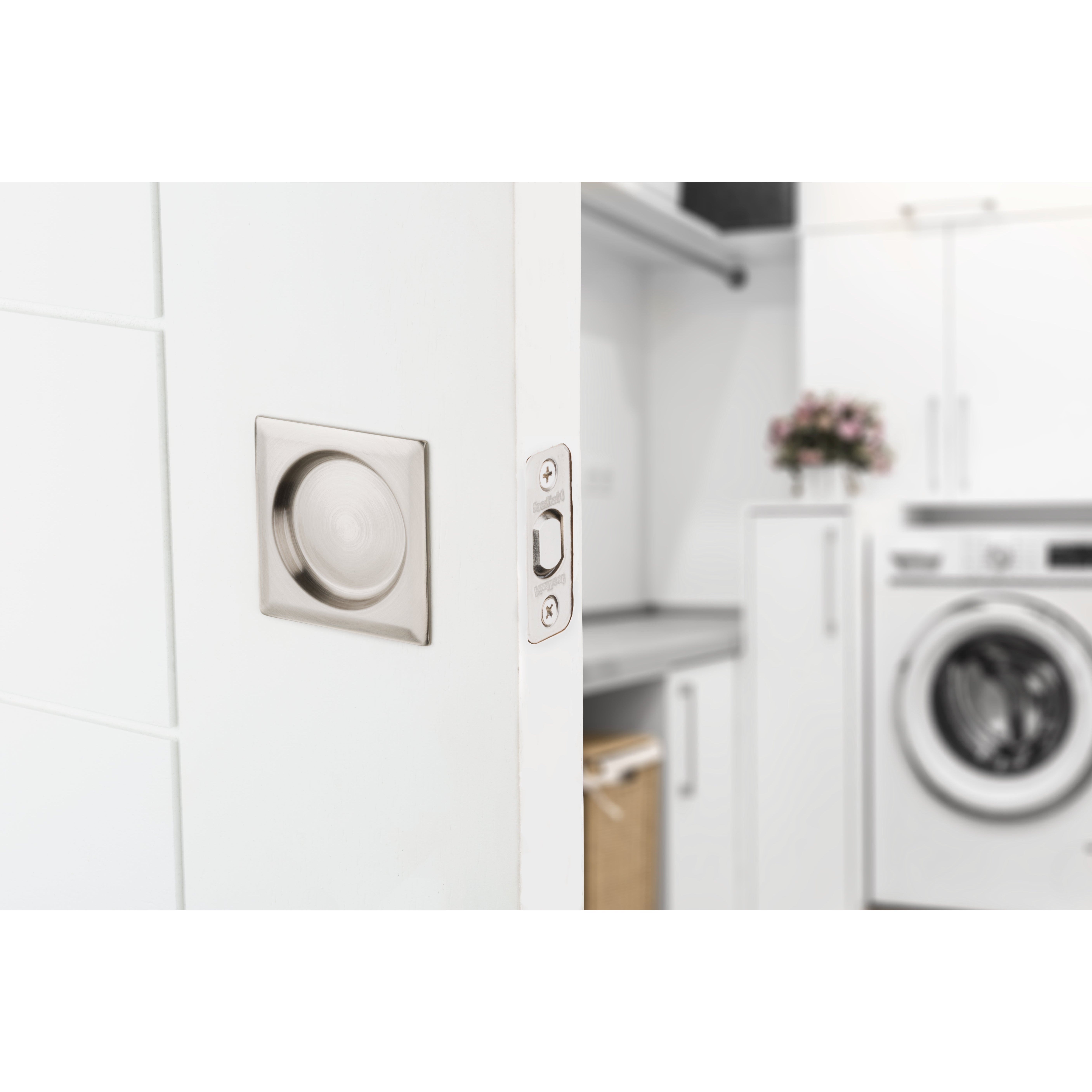 Contemporary Pocket Door Lock- Passage, Satin Nickel Weiser Pocket Door Lock