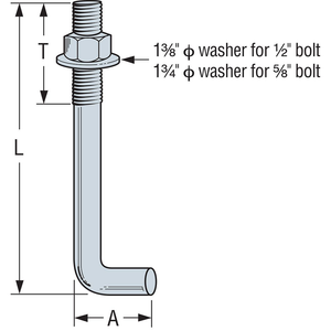 1/2"x6" L-Bolt Anchor Bolt, Hot Dipped Galvanized