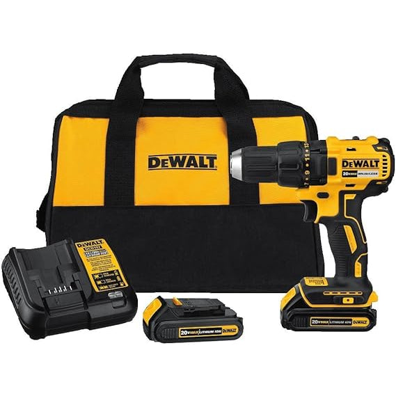 DEWALT 20V MAX ATOMIC Lithium-Ion Cordless Brushless Compact 1/2-inch Drill/Driver Kit with 1.3Ah Battery, Charger and Bag