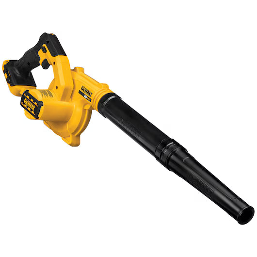 Yellow and black cordless leaf blower on a white background