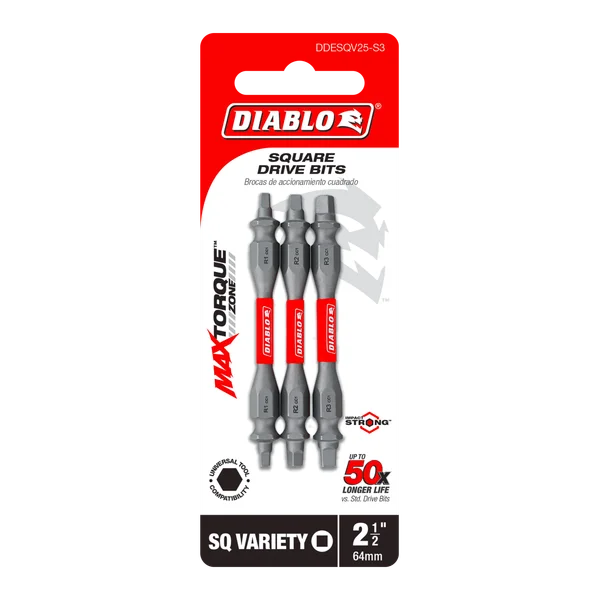2-1/2" Double-Ended Square Drive Bit Assorted Pack (3-Piece)