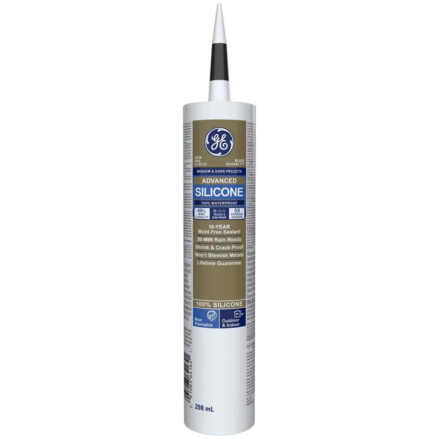 Ge Advanced Silicone sealant tube on a white background