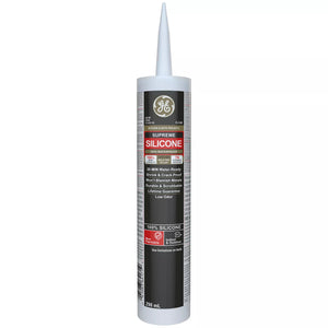 Tube of GE Supreme Silicone sealant on a white background