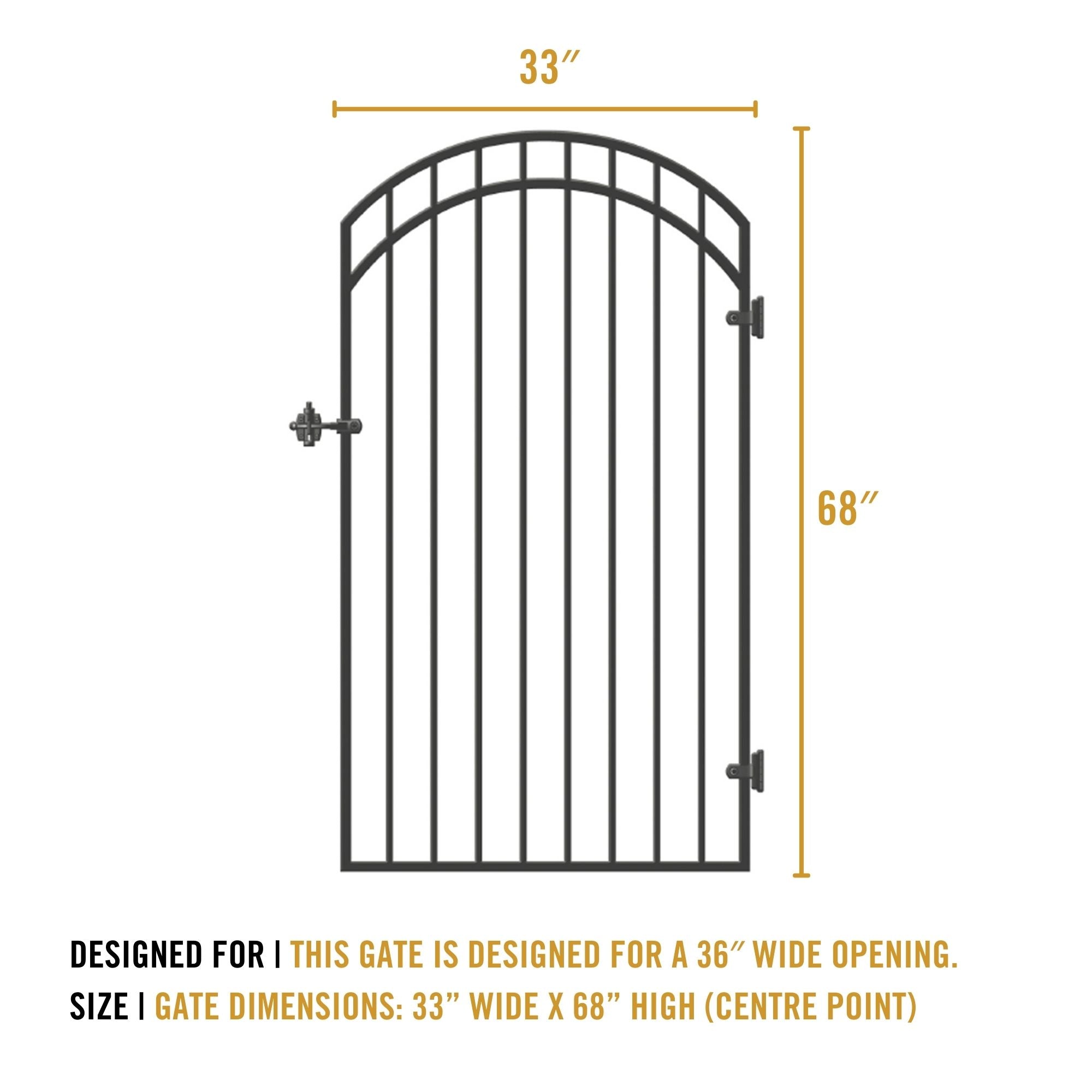 33"x68" Smooth-Topped Ornamental Iron Gate