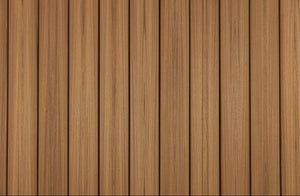 Trex Enhance Naturals Grooved 1" x 6" x 20' boards in Golden Hour feature evenly spaced, light brown panels that mimic modern composite decking—ideal for stylish walls, floors, or decorative surfaces.