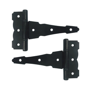 6" Galvanized Steel Heavy Duty Decorative Tee Hinges, Black (2 Pack)