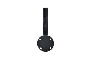 The Regal Rail Hand Rail Bracket by Regal Rail features a textured black finish and round base with four holes, shown from above on a white background—perfect for aluminum railing systems with superior corrosion resistance.