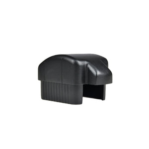 The Regal Rail Hand Rail Cap in textured black by Regal Rail is a rectangular plastic end cap for Aluminum Railing Systems, shown against a white background.