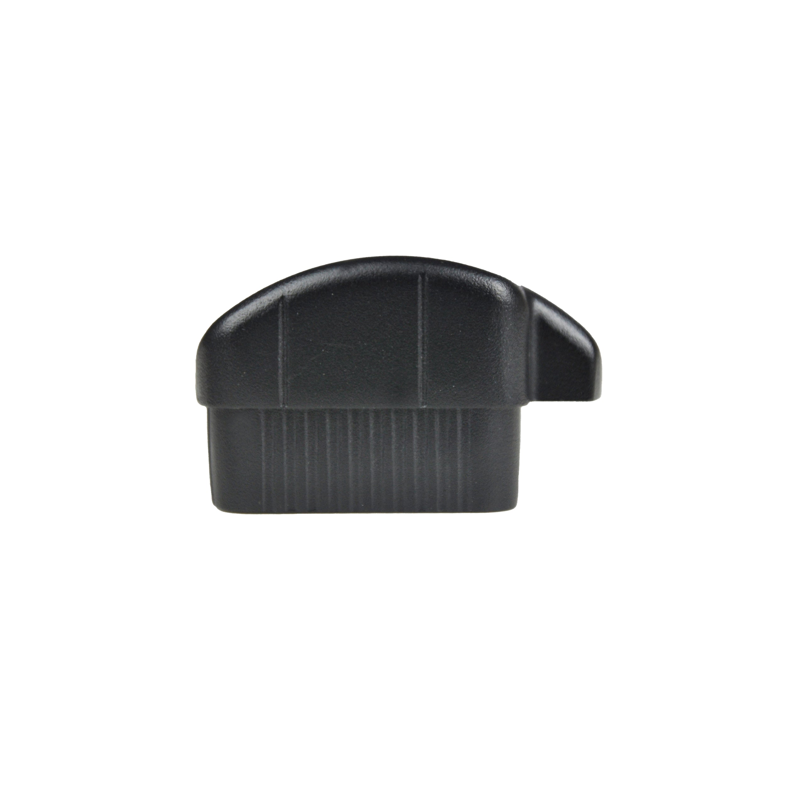The Regal Rail Hand Rail Cap by Regal Rail, in textured black with a rounded top and ribbed lower half, is designed for Aluminum Railing Systems and shown against a white background.