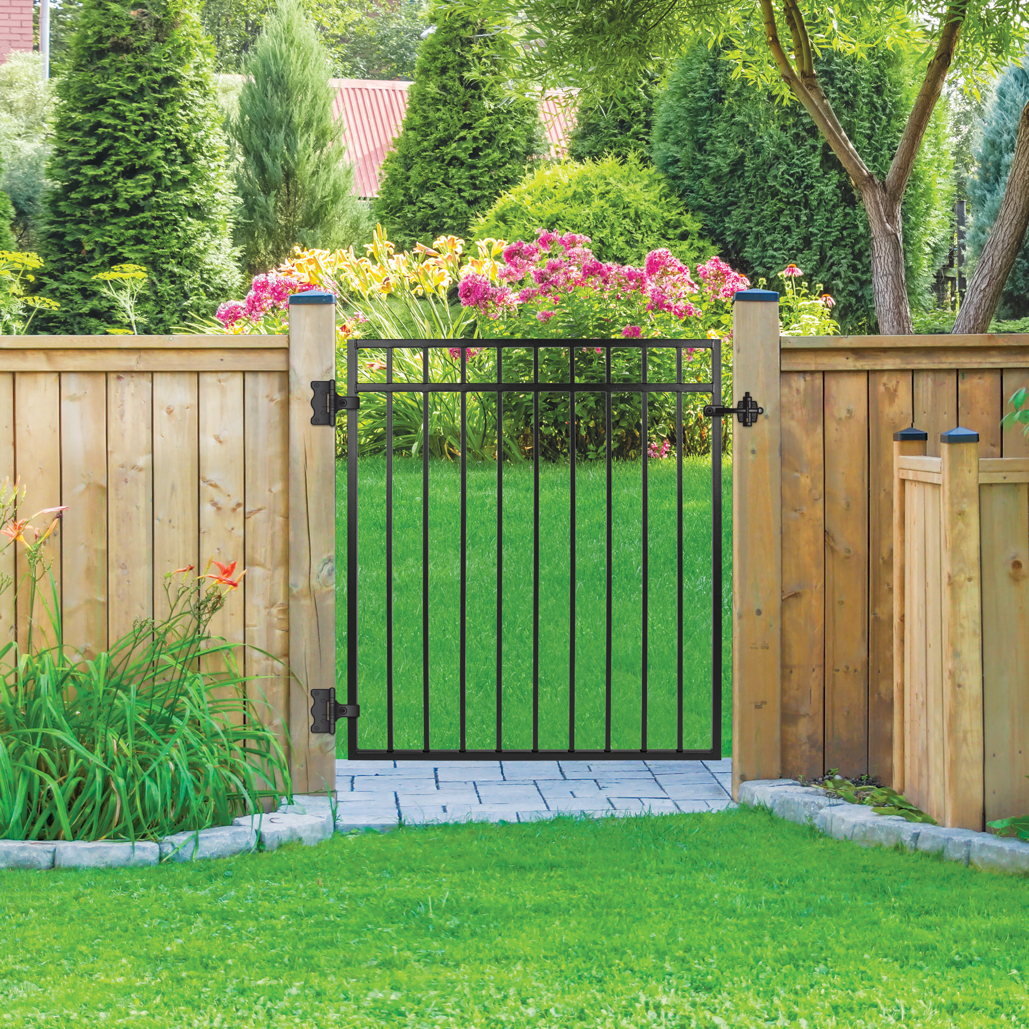 45"x46" Flat Top Iron Gate, Black