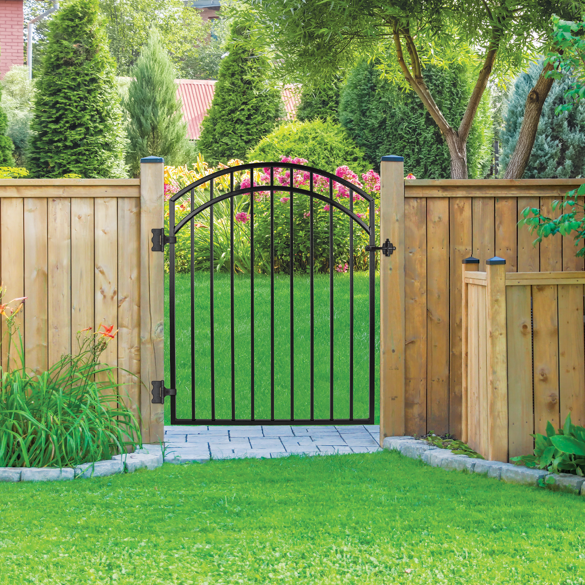 45"X56" Arched Top Iron Gate, Black