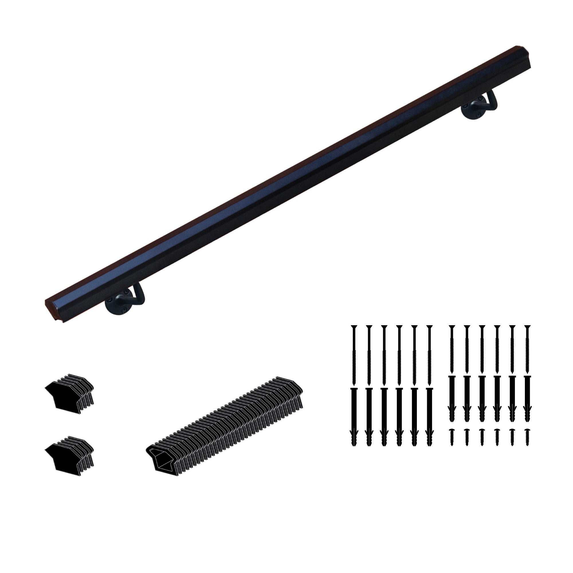 4' Endless Flush Side Wall Mount Handrail Kit, Black Nuvo Iron