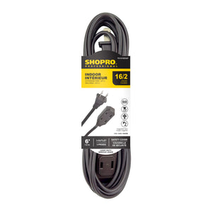 16/2 SPT-2 3-Outlet 6' Indoor Extension Cord, Brown