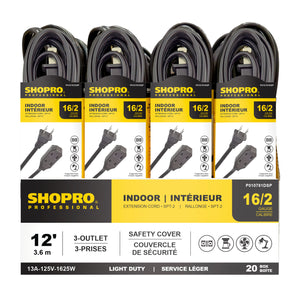 16/2 SPT-2 3-Outlet 12' Indoor Extension Cord, Brown