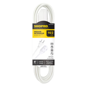 16/2 SPT-2 3-Outlet 6' Indoor Extension Cord, White