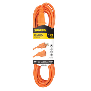 16/3 SJTW 16' Outdoor Extension Cord, Orange