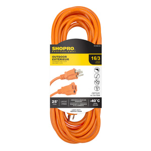 16/3 SJTW 25' Outdoor Extension Cord, Orange