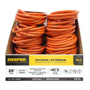 16/3 SJTW 25' Outdoor Extension Cord, Orange