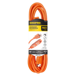 16/3 SJTW 3-Outlet 10' Outdoor Extension Cord, Orange