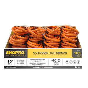 16/3 SJTW 3-Outlet 10' Outdoor Extension Cord, Orange