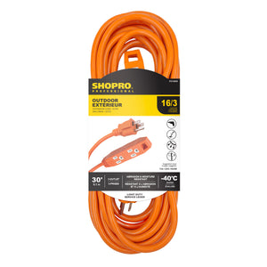 16/3 SJTW 3-Outlet 30' Outdoor Extension Cord, Orange