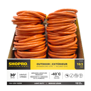 16/3 SJTW 3-Outlet 30' Outdoor Extension Cord, Orange