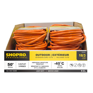 16/3 SJTW 3-Outlet 50' Outdoor Extension Cord, Orange