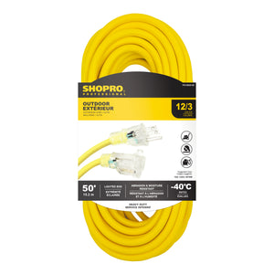 50' Lit End Outdoor Extension Cord, Yellow